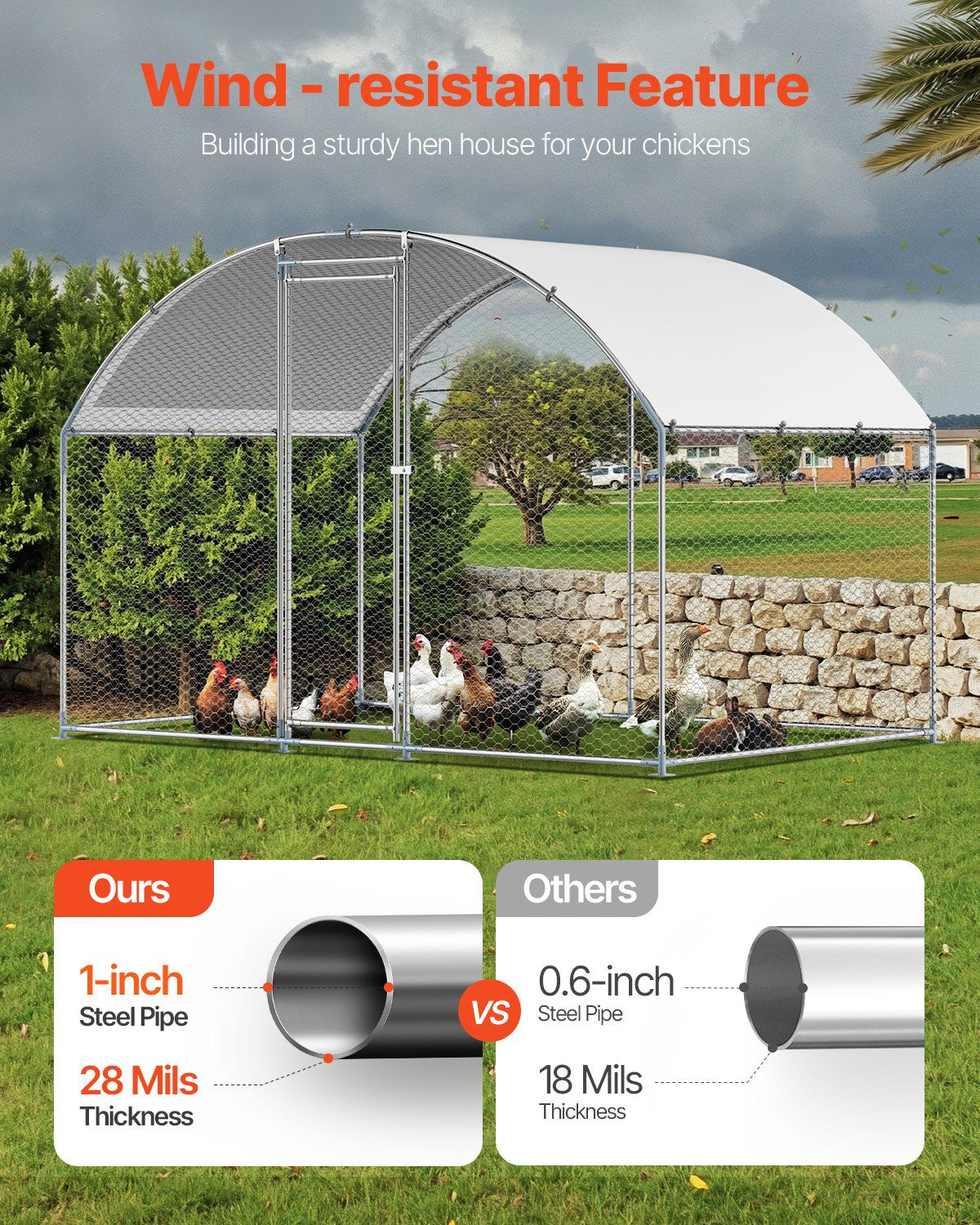 Metal Chicken Coop, 9.8x6.5x6.5ft Large Walk-in Chicken Runs with Cover, Doom Roof Hen House Enclosure with Security Lock, Outdoor Duck Rabbit Cage Poultry Pen for Backyard, Farm, Yard - Image 3