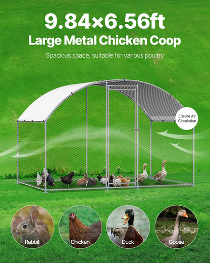 Metal Chicken Coop, 9.8x6.5x6.5ft Large Walk-in Chicken Runs with Cover, Doom Roof Hen House Enclosure with Security Lock, Outdoor Duck Rabbit Cage Poultry Pen for Backyard, Farm, Yard - Image 4
