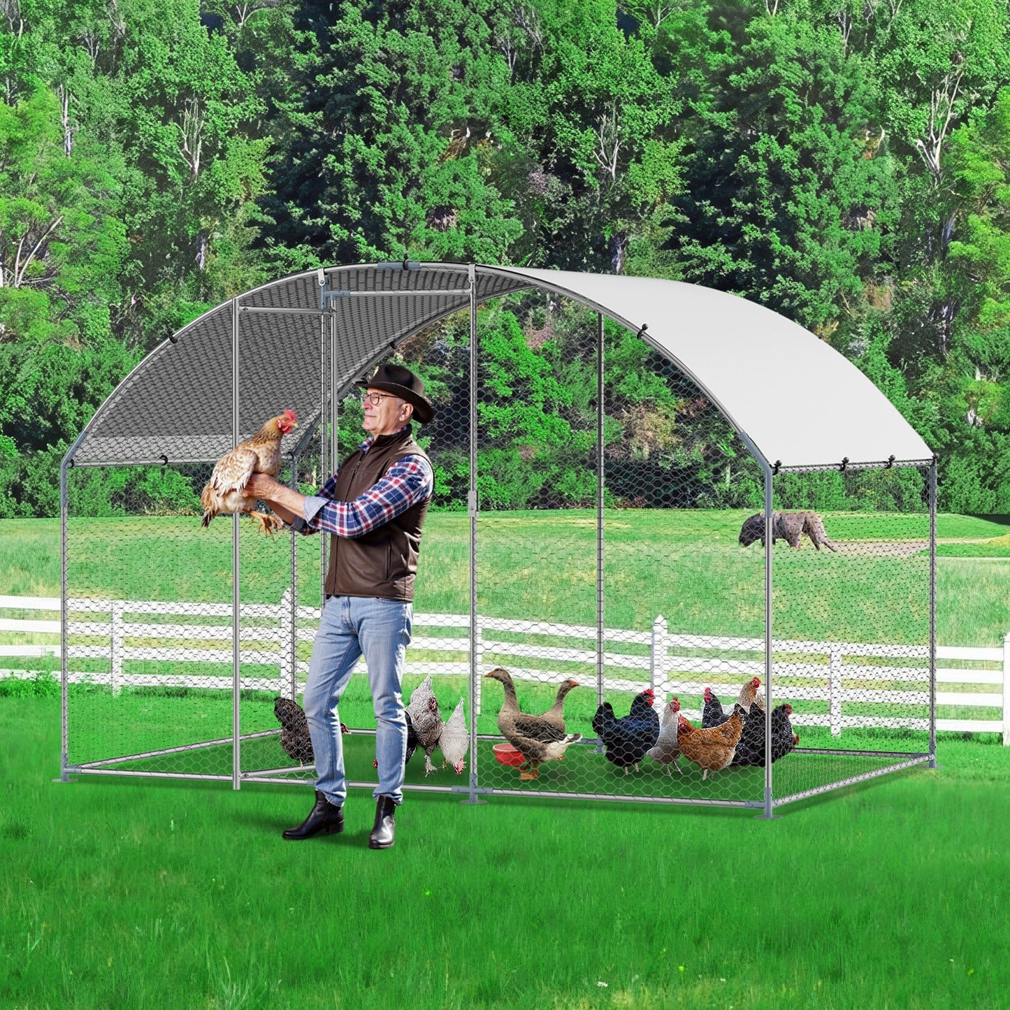 Metal Chicken Coop, 9.8x6.5x6.5ft Large Walk-in Chicken Runs with Cover, Doom Roof Hen House Enclosure with Security Lock, Outdoor Duck Rabbit Cage Poultry Pen for Backyard, Farm, Yard - Image 8