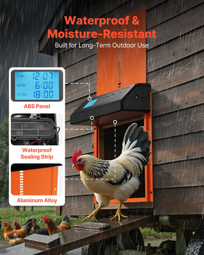 Automatic Chicken Coop Door, Battery Powered Chicken Coop Door with Timer & Manual Setting, Anti-Pinch Security, Durable Aluminum Alloy, Chick Run Gate Opener with Waterproof Sealing, Orange - Image 6