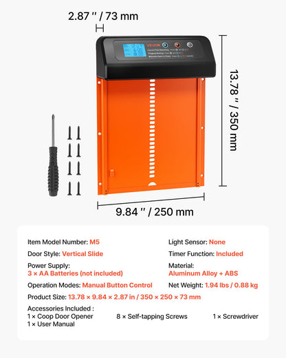 Automatic Chicken Coop Door, Battery Powered Chicken Coop Door with Timer & Manual Setting, Anti-Pinch Security, Durable Aluminum Alloy, Chick Run Gate Opener with Waterproof Sealing, Orange - Image 7