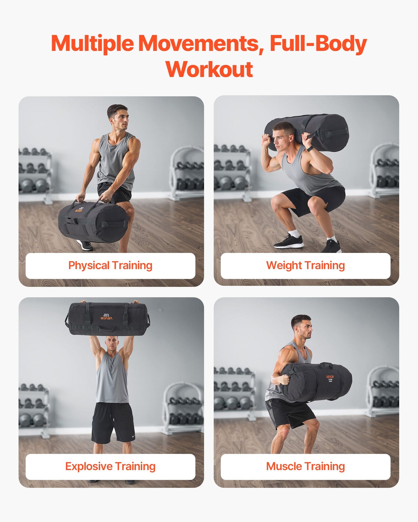 Workout Sandbag, Heavy Duty Workout Power Bags with Handles, 23-56 kg Adjustable Slam Bag for Fitness Strength Weight Training Cross-Training, Home Gym Exercise, Black (Unfilled) - Image 4