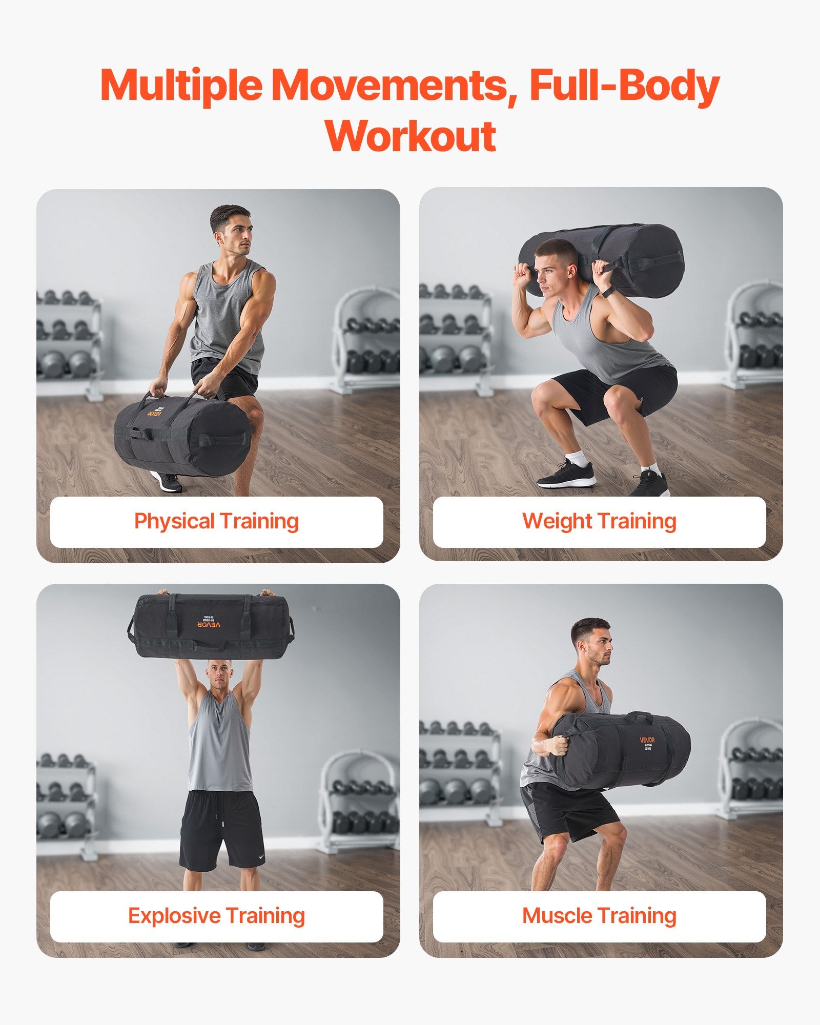 Workout Sandbag, Heavy Duty Workout Power Bags with Handles, 23-56 kg Adjustable Slam Bag for Fitness Strength Weight Training Cross-Training, Home Gym Exercise, Black (Unfilled) - Image 4