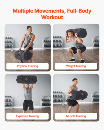 Workout Sandbag, Heavy Duty Workout Power Bags with Handles, 23-56 kg Adjustable Slam Bag for Fitness Strength Weight Training Cross-Training, Home Gym Exercise, Black (Unfilled) - Image 4