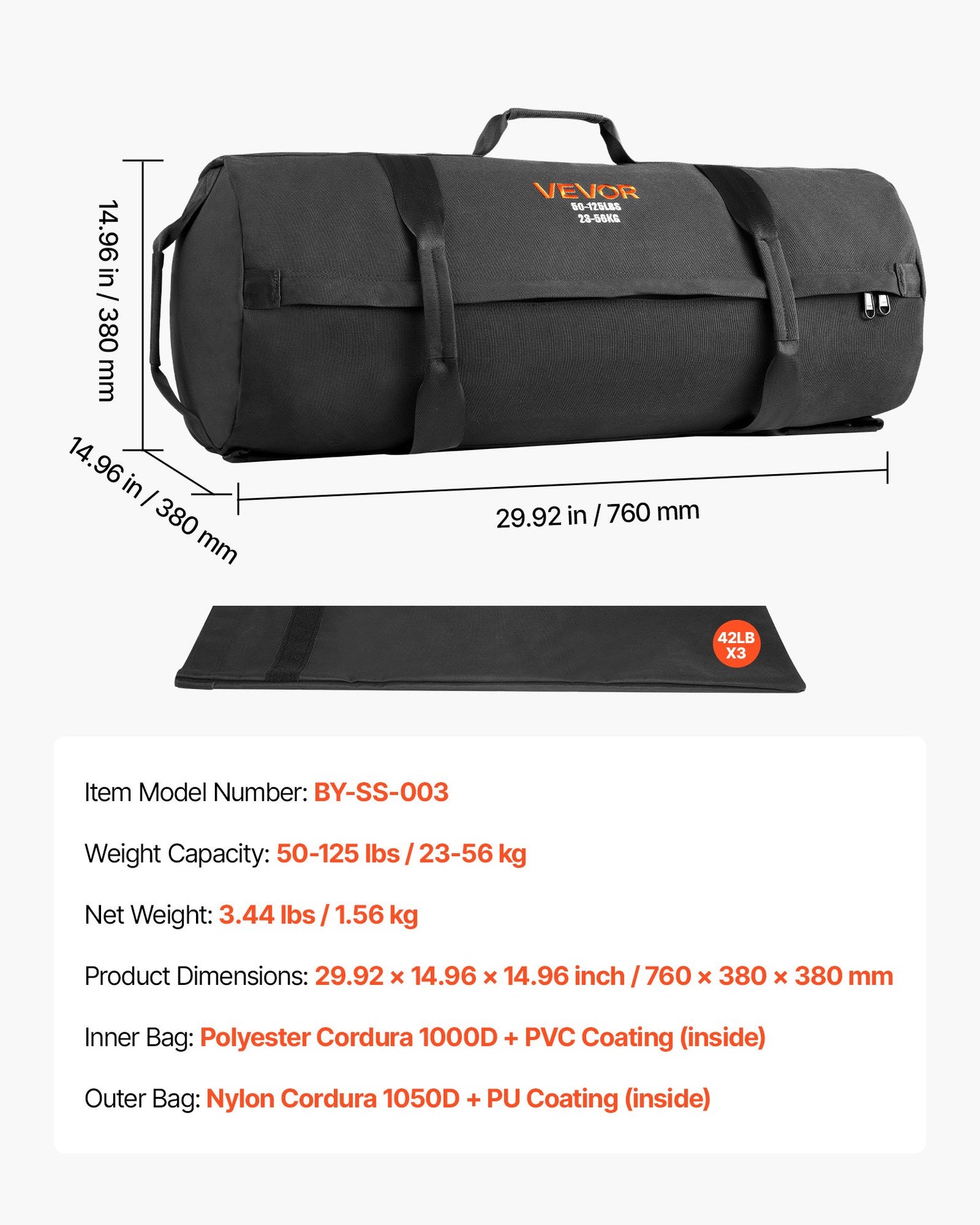 Workout Sandbag, Heavy Duty Workout Power Bags with Handles, 23-56 kg Adjustable Slam Bag for Fitness Strength Weight Training Cross-Training, Home Gym Exercise, Black (Unfilled) - Image 7