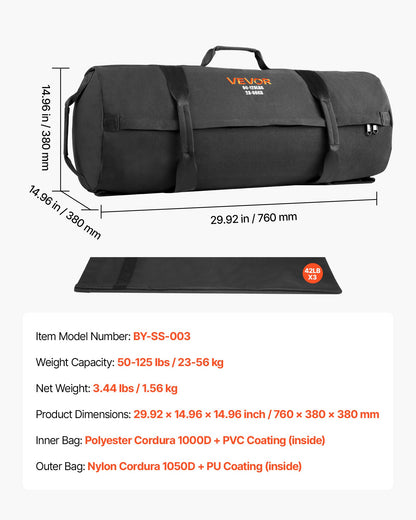 Workout Sandbag, Heavy Duty Workout Power Bags with Handles, 23-56 kg Adjustable Slam Bag for Fitness Strength Weight Training Cross-Training, Home Gym Exercise, Black (Unfilled) - Image 7