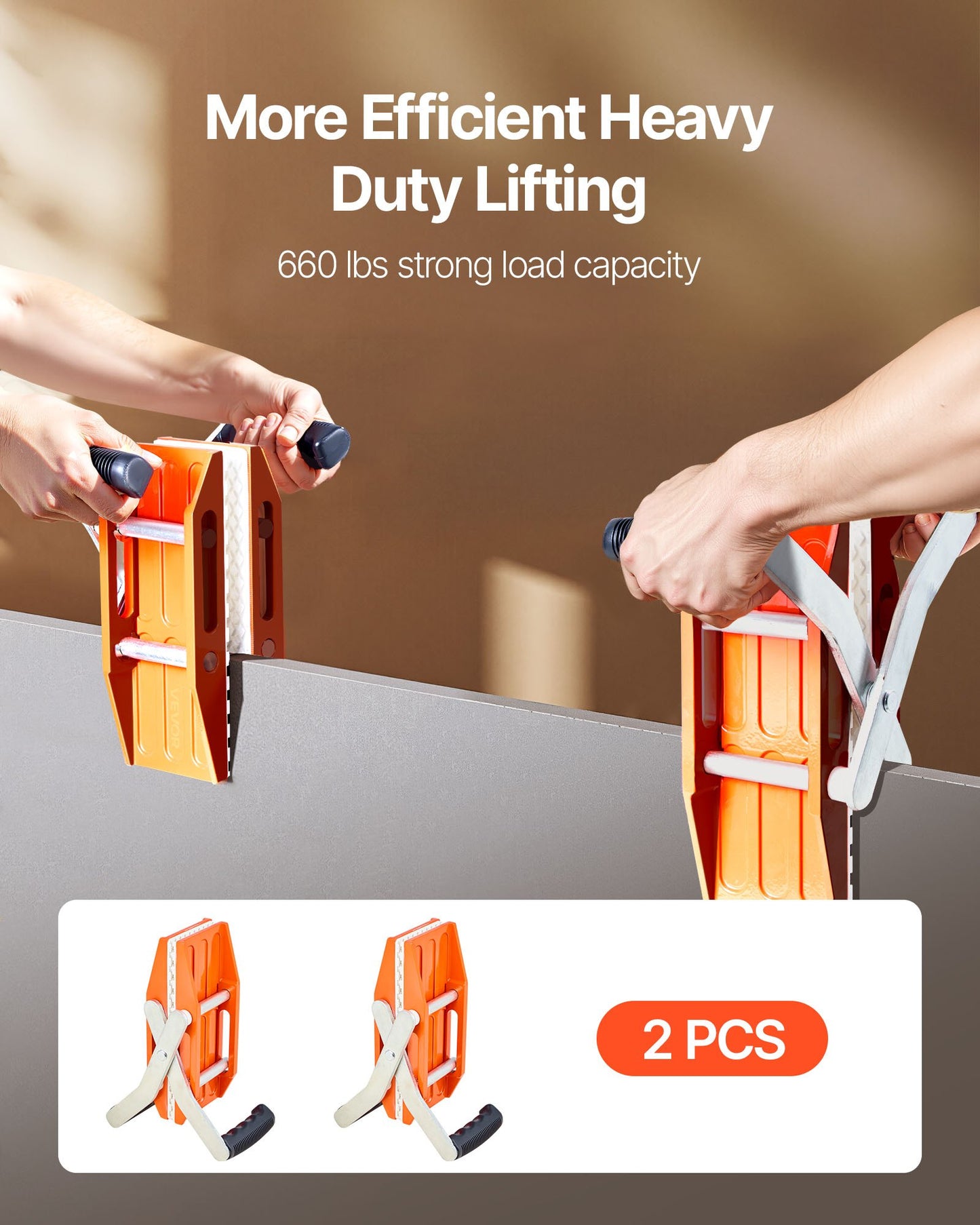 Double Handed Stone Carrying Clamps, 299 kg Load Capacity, 2 Pack Granite Panel Carriers Lifting Tools with Rubber-lined (0-60 mm), Heavy Duty lifting Clamps for Plywood, Glass, Granite - Image 2
