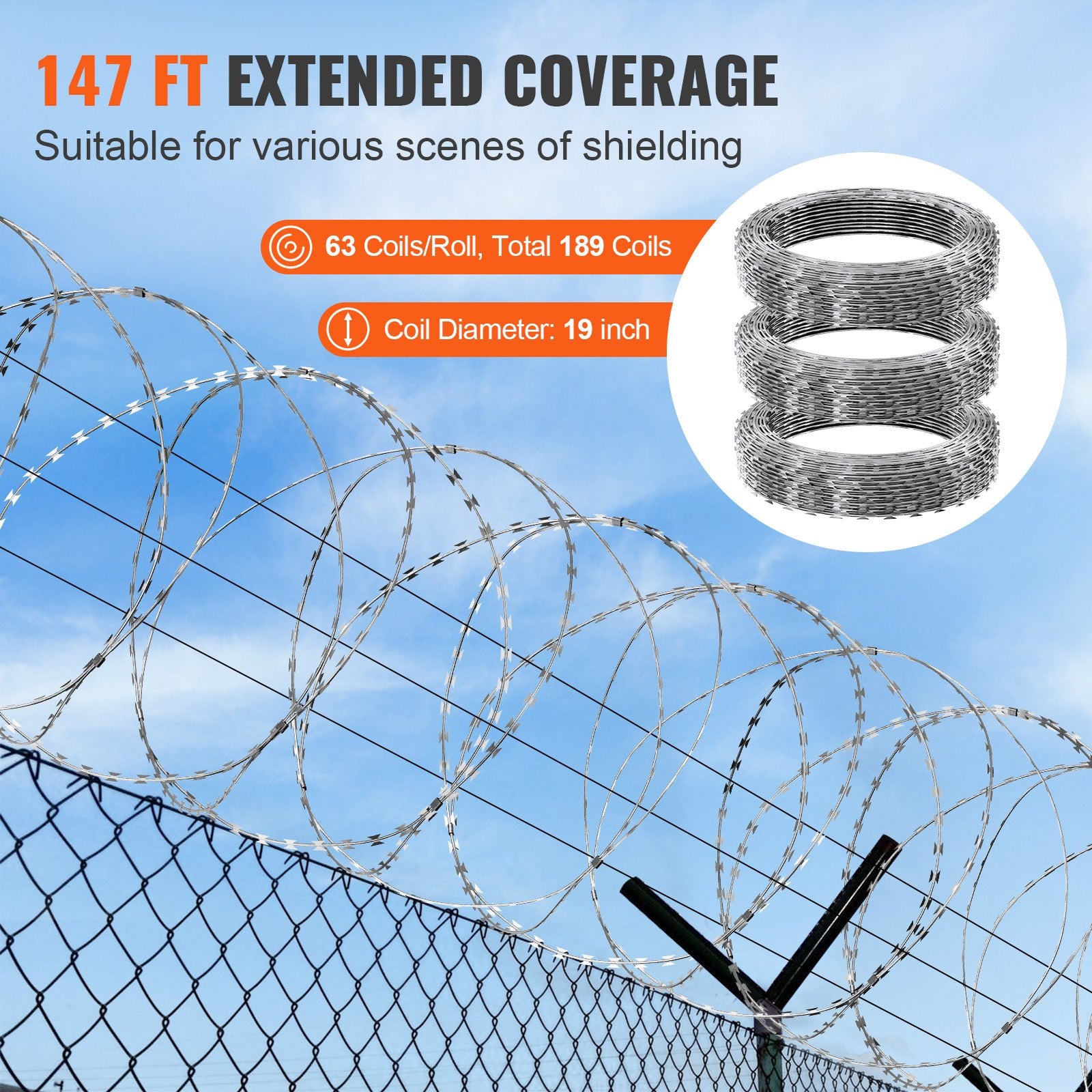 Razor Wire Razor Barbed Wire 147ft 3Rolls Razor Wire Fencing Double Spiral - Image 5