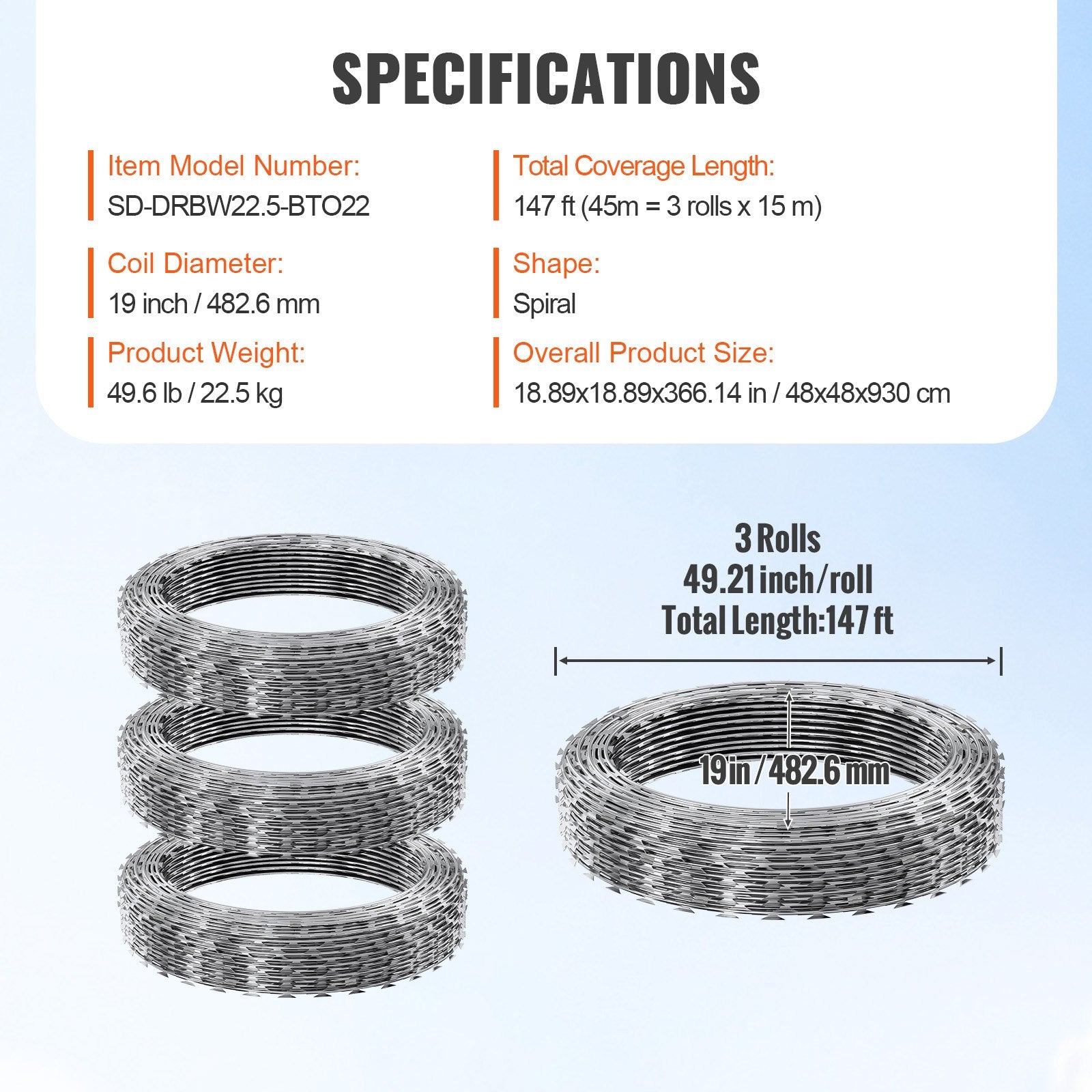 Razor Wire Razor Barbed Wire 147ft 3Rolls Razor Wire Fencing Double Spiral - Image 7