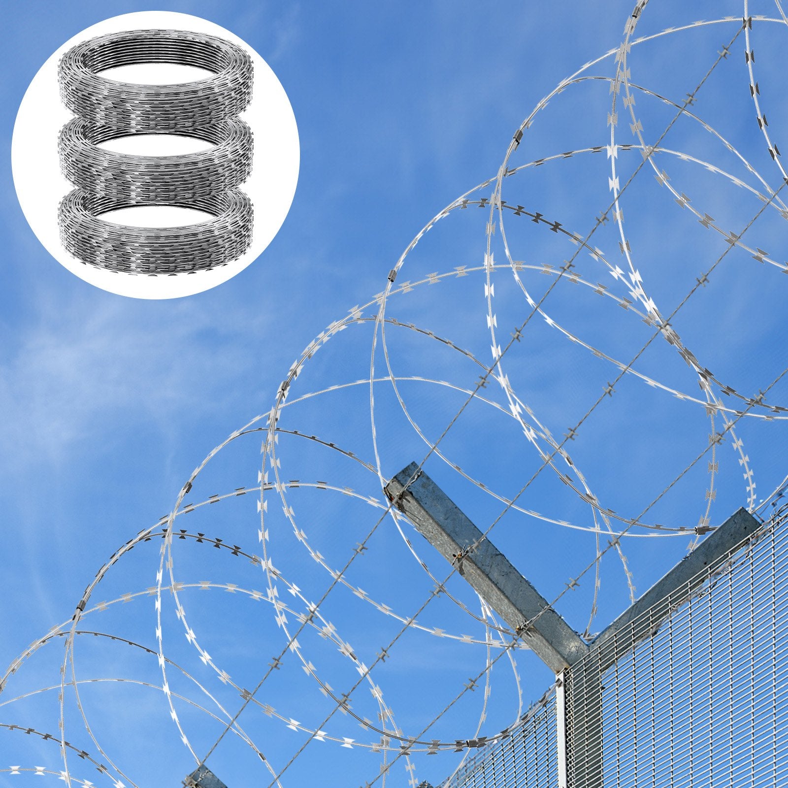 Razor Wire Razor Barbed Wire 147ft 3Rolls Razor Wire Fencing Double Spiral - Image 8