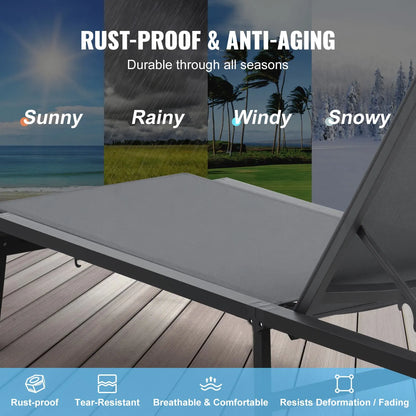 Chaise Lounge Chair Outdoor, Aluminum Patio Lounge Chair with Adjustable 5-Position, Folding Pool Lounge Chair Recliner and Full Flat Tanning Chair for Patio, Beach, Pool, Dark Grey - Image 3