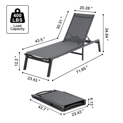 Chaise Lounge Chair Outdoor, Aluminum Patio Lounge Chair with Adjustable 5-Position, Folding Pool Lounge Chair Recliner and Full Flat Tanning Chair for Patio, Beach, Pool, Dark Grey - Image 8