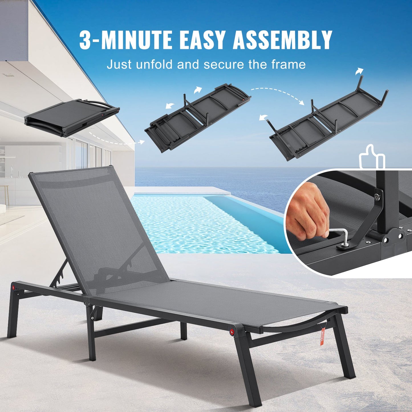 Chaise Lounge Chair Outdoor Patio Lounge Chair Adjustable 5-Position 2 pcs - Image 4