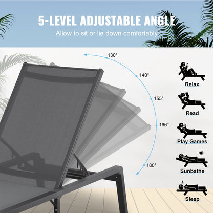 Chaise Lounge Chair Outdoor Patio Lounge Chair Adjustable 5-Position 2 pcs - Image 5