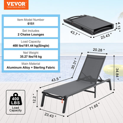 Chaise Lounge Chair Outdoor Patio Lounge Chair Adjustable 5-Position 2 pcs - Image 7