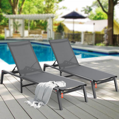 Chaise Lounge Chair Outdoor Patio Lounge Chair Adjustable 5-Position 2 pcs - Image 8