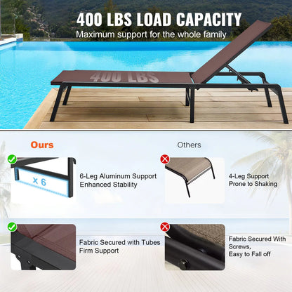 Chaise Lounge Chair Outdoor Patio Lounge Chair Adjustable 5-Position 2 pcs - Image 2