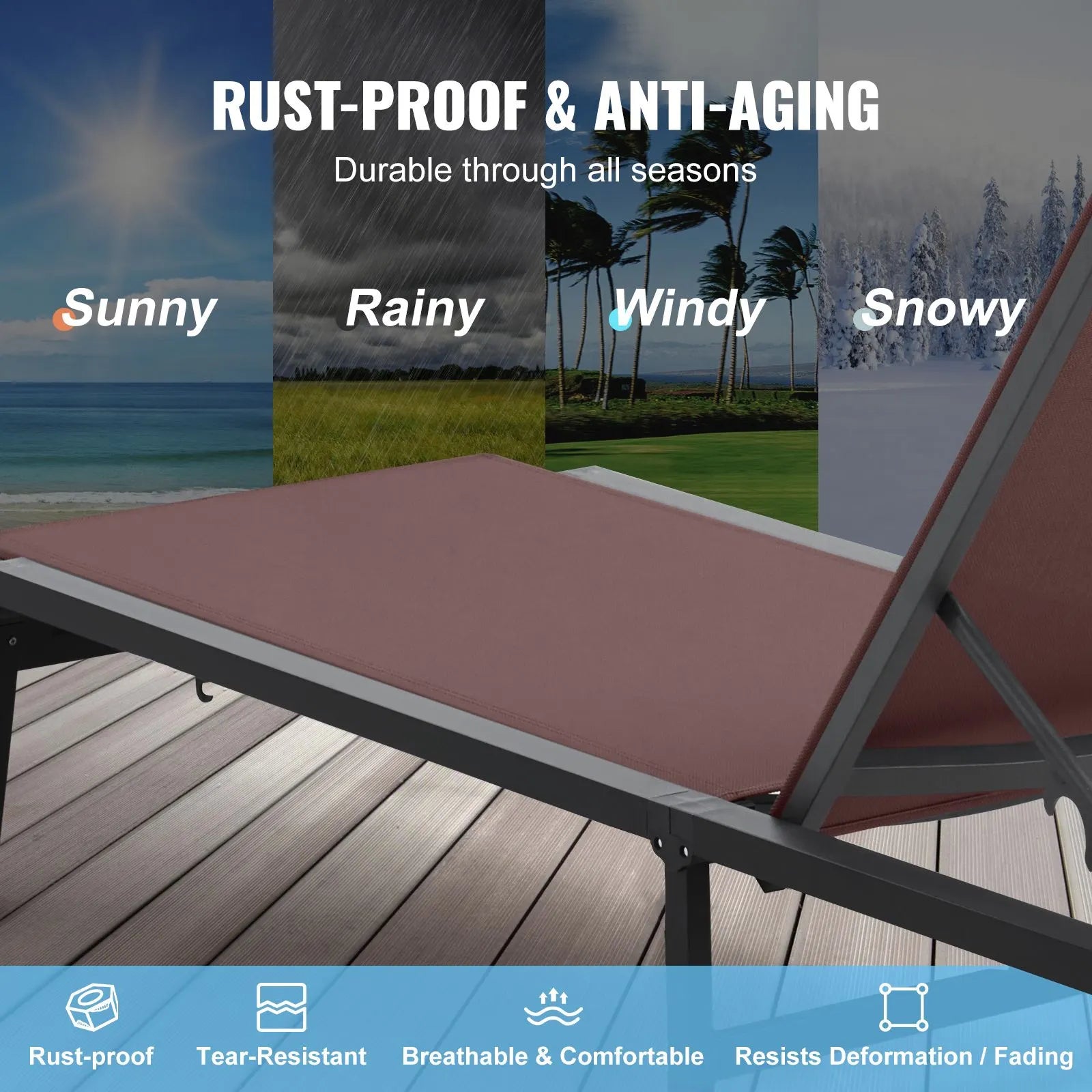 Chaise Lounge Chair Outdoor Patio Lounge Chair Adjustable 5-Position 2 pcs - Image 3
