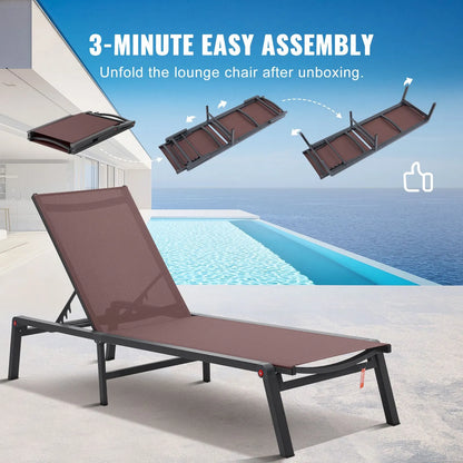 Chaise Lounge Chair Outdoor Patio Lounge Chair Adjustable 5-Position 2 pcs - Image 4
