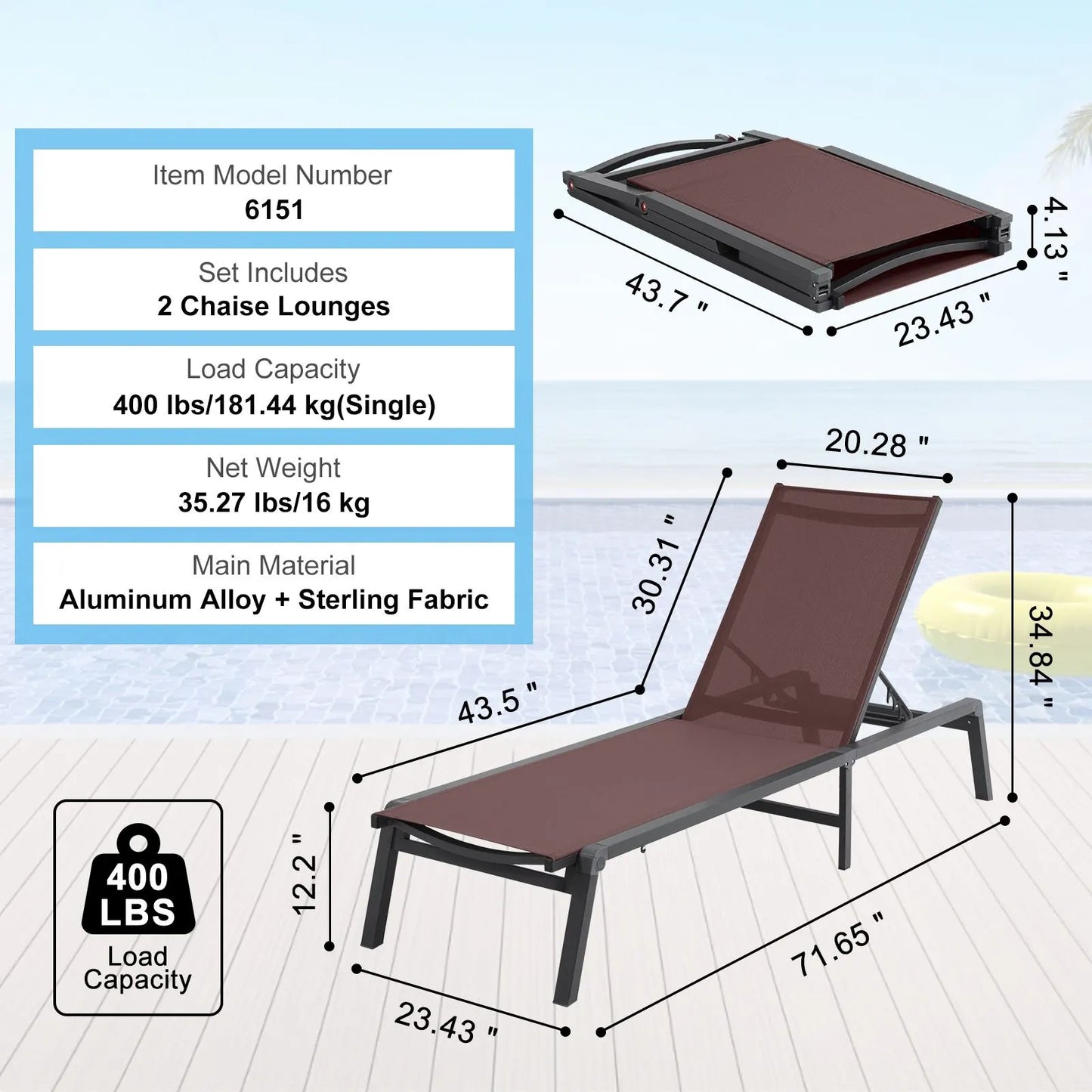 Chaise Lounge Chair Outdoor Patio Lounge Chair Adjustable 5-Position 2 pcs - Image 7