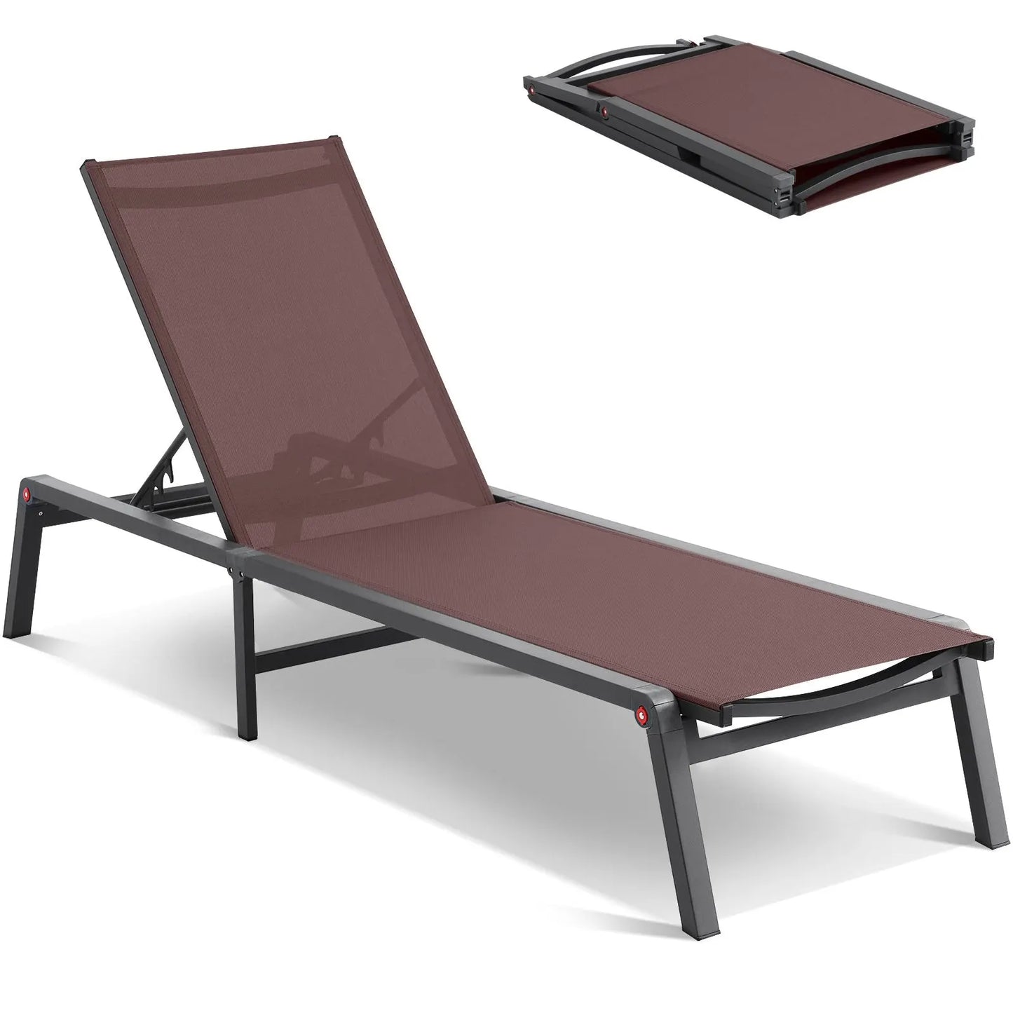 Chaise Lounge Chair Outdoor Patio Lounge Chair Adjustable 5-Position 2 pcs - Image 9