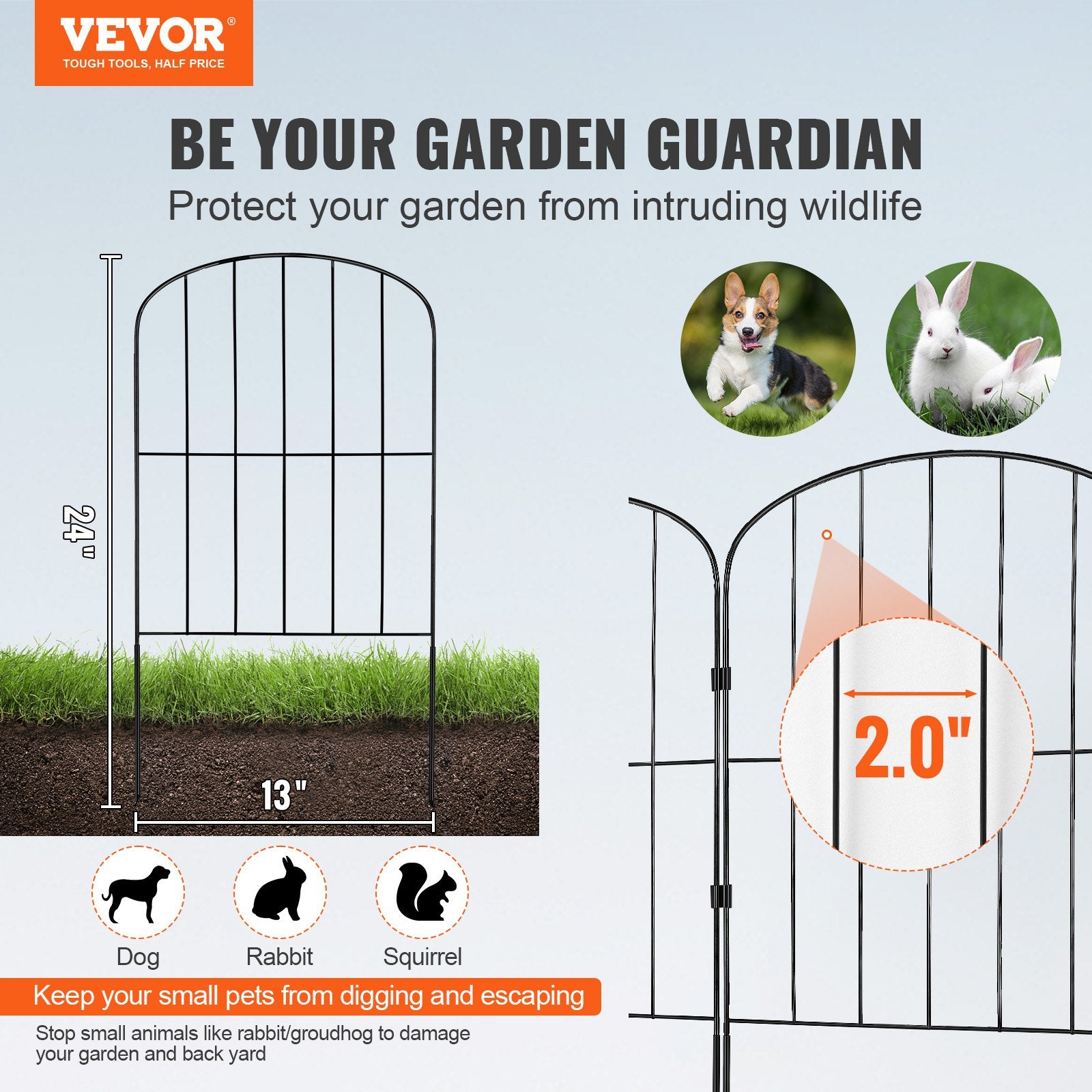 Garden Fence, No Dig Fence 61 x 33 cm Animal Barrier Fence, Underground Decorative Garden Fencing with 5.08 cm Spike Spacing, Metal Dog Fence for the Yard and Outdoor Patio, 10 Pack - Image 2