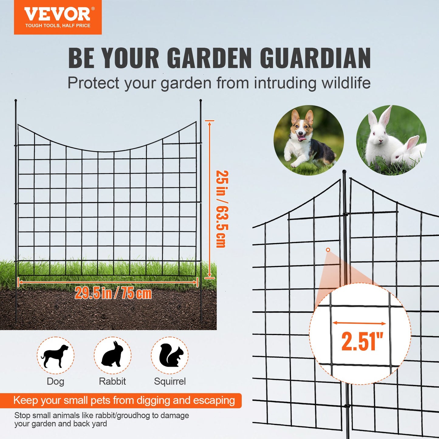 Garden Fence, 75×93 cm Animal Barrier Fence, Underground Decorative Garden Fencing with 6.38 cm Spike Spacing, Metal Dog Fence for the Yard and Outdoor Patio, 5 Pack - Image 2