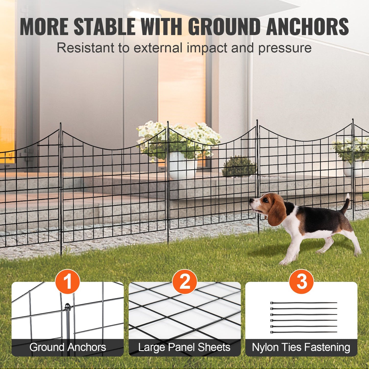 Garden Fence, 75×93 cm Animal Barrier Fence, Underground Decorative Garden Fencing with 6.38 cm Spike Spacing, Metal Dog Fence for the Yard and Outdoor Patio, 5 Pack - Image 3