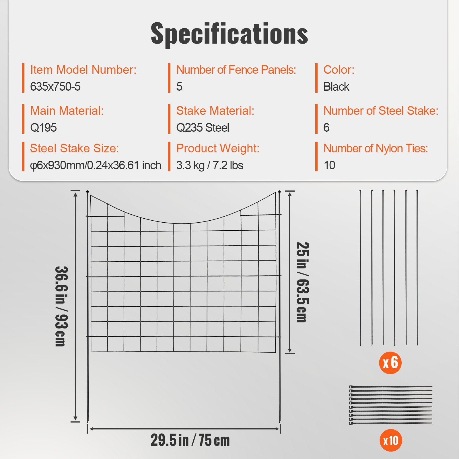 Garden Fence, 75×93 cm Animal Barrier Fence, Underground Decorative Garden Fencing with 6.38 cm Spike Spacing, Metal Dog Fence for the Yard and Outdoor Patio, 5 Pack - Image 7