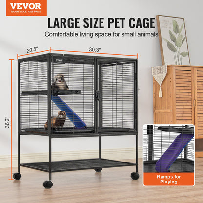36" Metal Small Animal Cage 2-Tier Rolling Ferret Cage with Tray A Ramp - Image 2