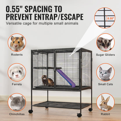 36" Metal Small Animal Cage 2-Tier Rolling Ferret Cage with Tray A Ramp - Image 3