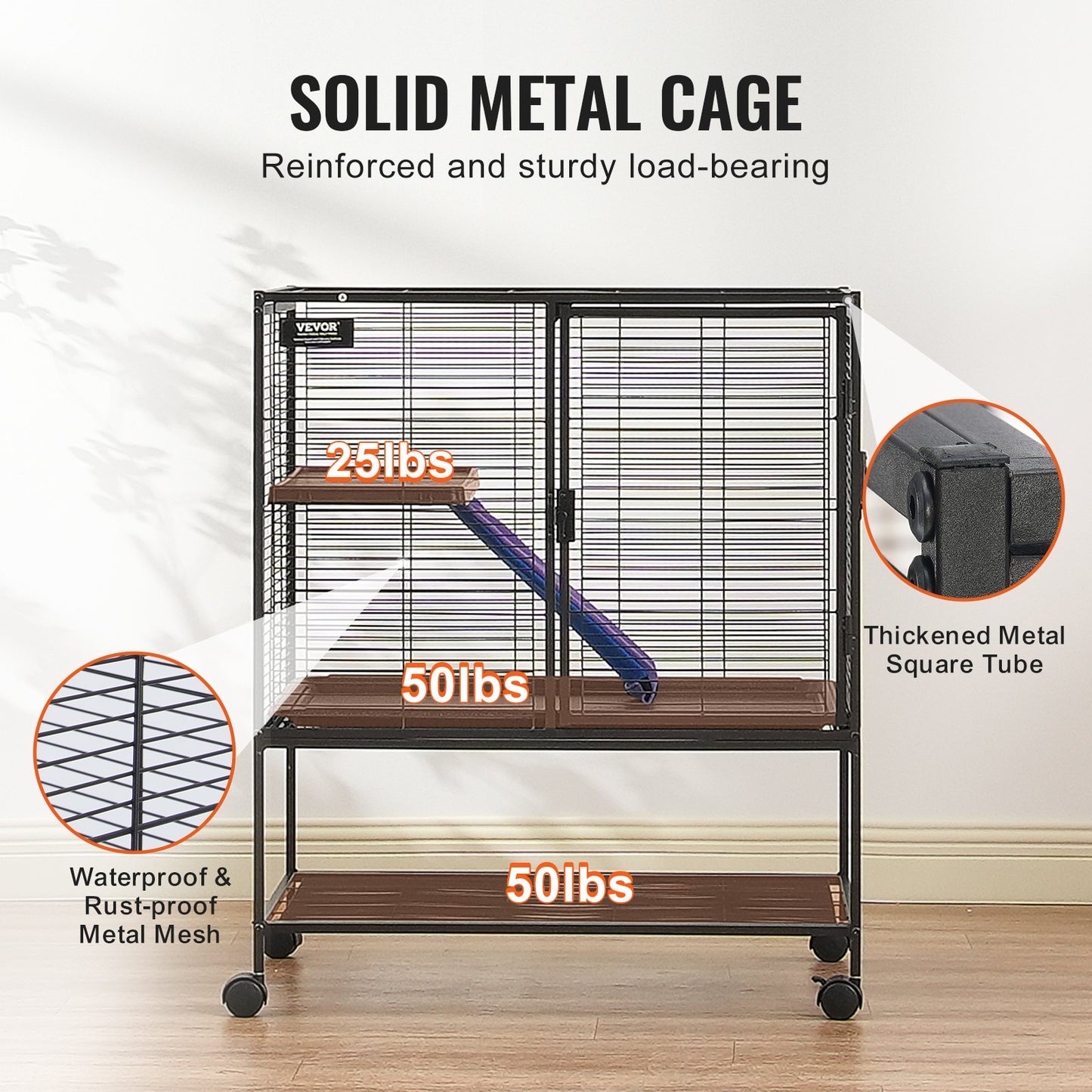 36" Metal Small Animal Cage 2-Tier Rolling Ferret Cage with Tray A Ramp - Image 4