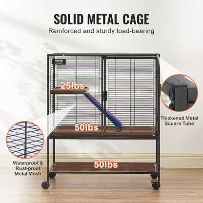36" Metal Small Animal Cage 2-Tier Rolling Ferret Cage with Tray A Ramp - Image 4