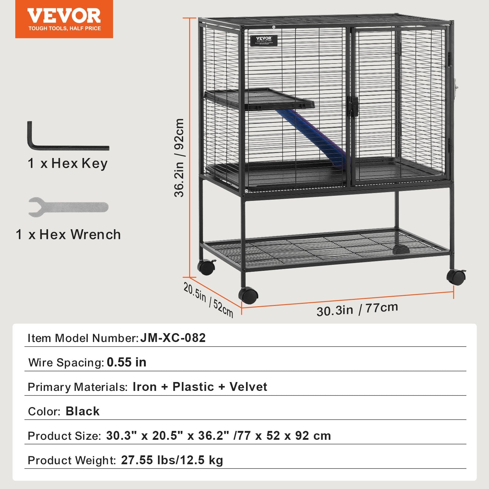 36" Metal Small Animal Cage 2-Tier Rolling Ferret Cage with Tray A Ramp - Image 7