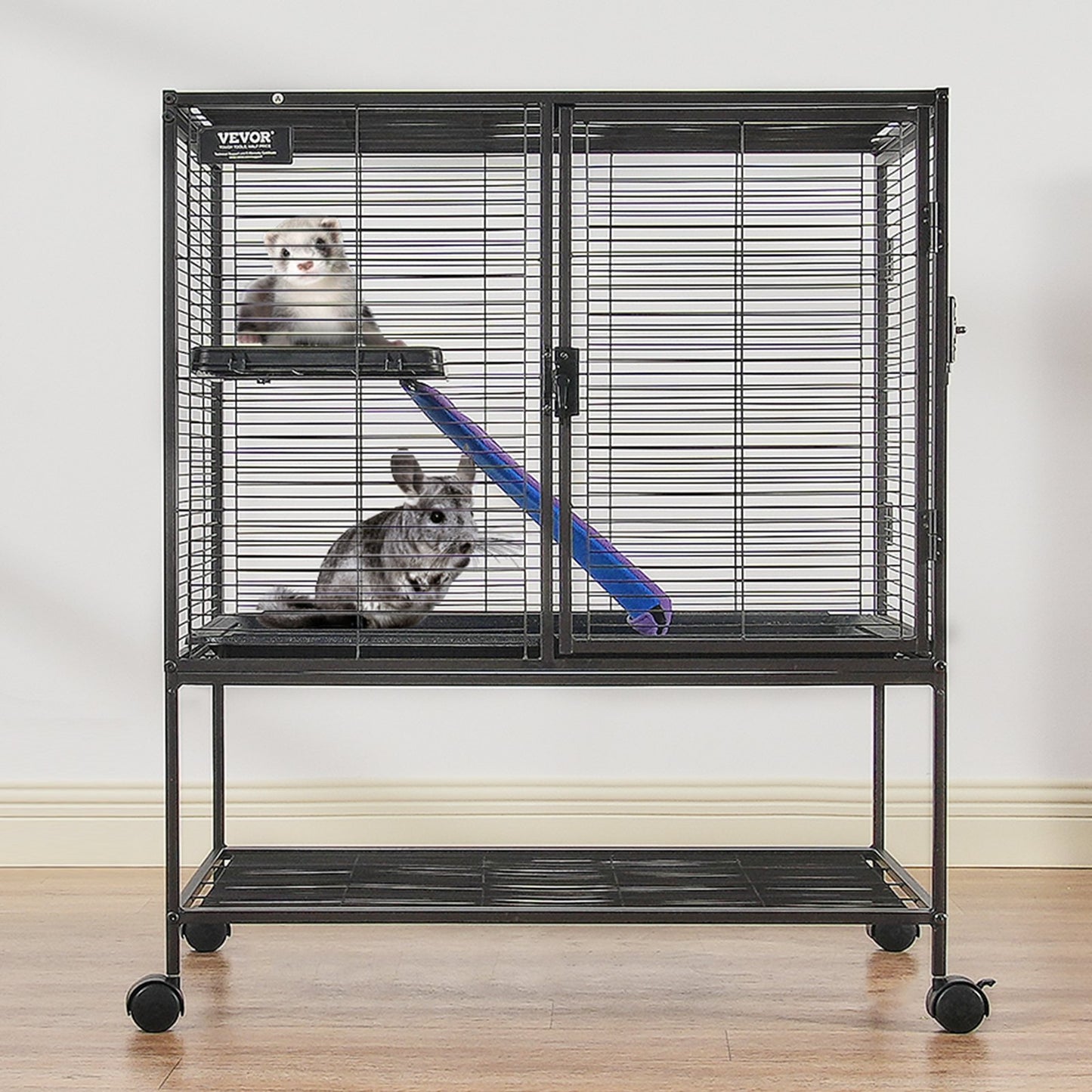 36" Metal Small Animal Cage 2-Tier Rolling Ferret Cage with Tray A Ramp - Image 8