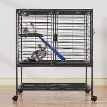 36" Metal Small Animal Cage 2-Tier Rolling Ferret Cage with Tray A Ramp - Image 8