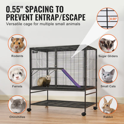 39" Metal Small Animal Cage 2-Tier Rolling Ferret Cage with Tray A Ramp - Image 3