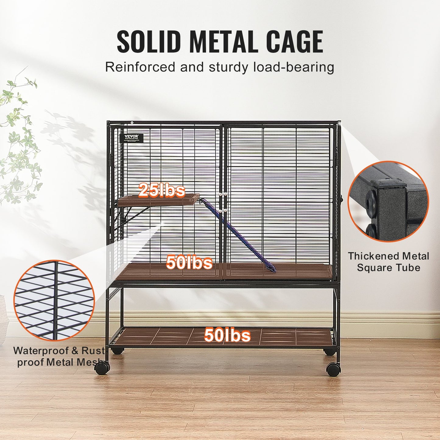 39" Metal Small Animal Cage 2-Tier Rolling Ferret Cage with Tray A Ramp - Image 4