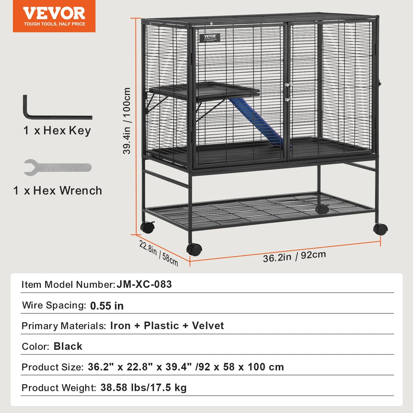 39" Metal Small Animal Cage 2-Tier Rolling Ferret Cage with Tray A Ramp - Image 7