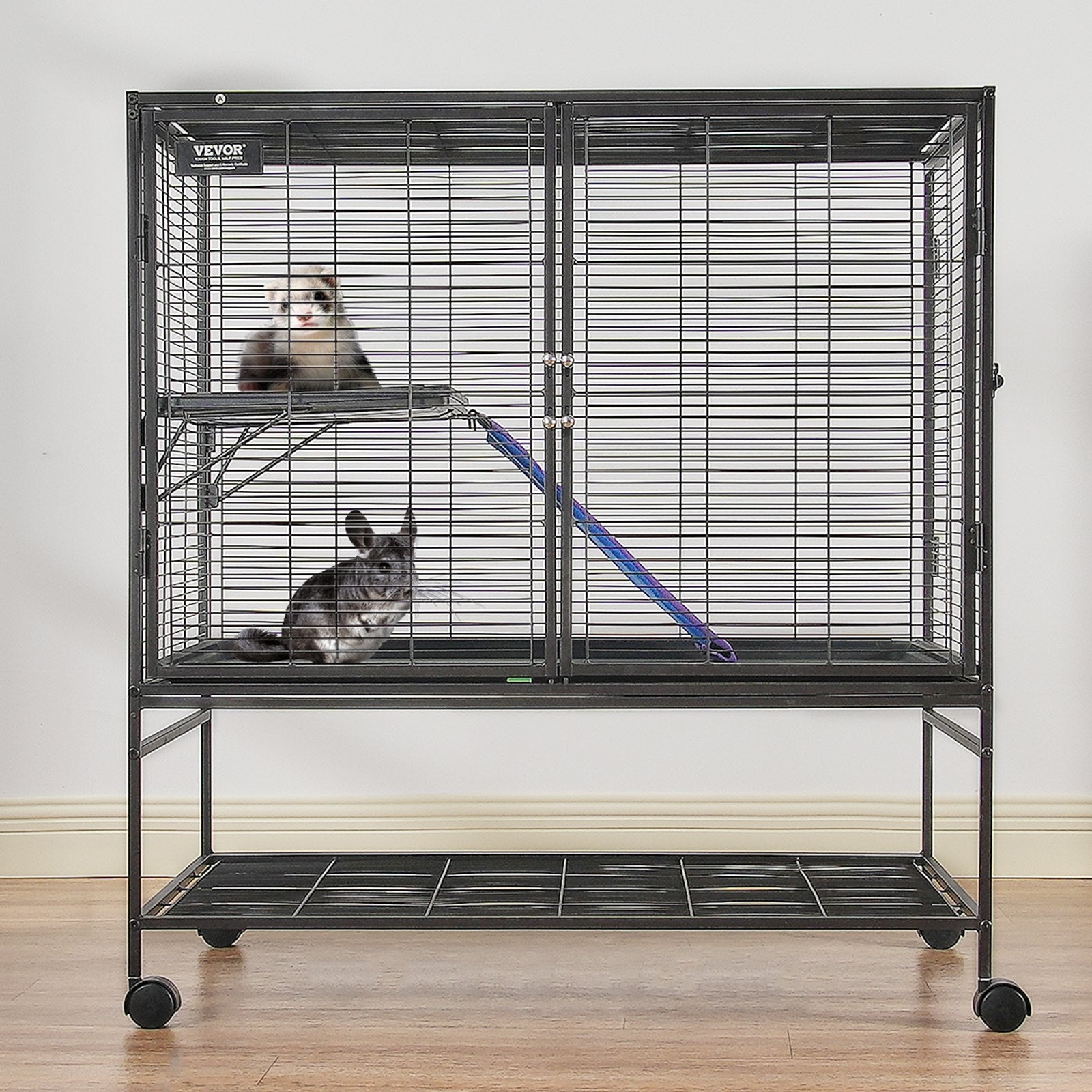 39" Metal Small Animal Cage 2-Tier Rolling Ferret Cage with Tray A Ramp - Image 8
