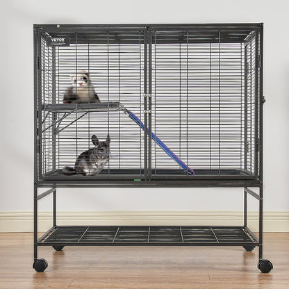 39" Metal Small Animal Cage 2-Tier Rolling Ferret Cage with Tray A Ramp - Image 8