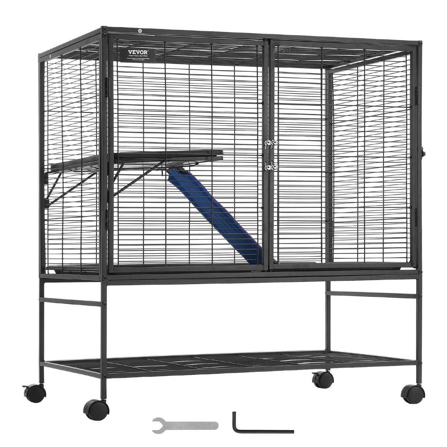 39" Metal Small Animal Cage 2-Tier Rolling Ferret Cage with Tray A Ramp - Image 9