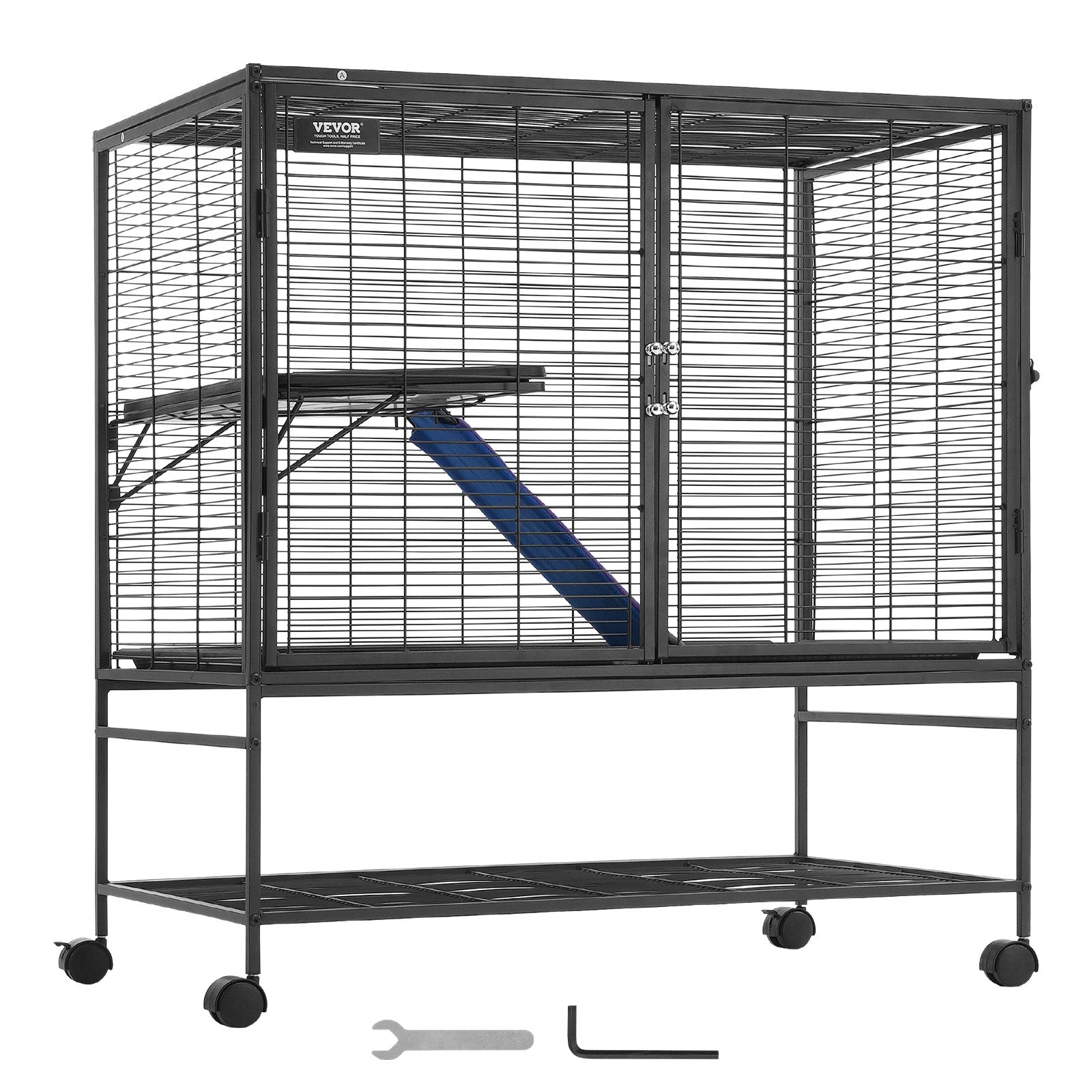39" Metal Small Animal Cage 2-Tier Rolling Ferret Cage with Tray A Ramp - Image 9