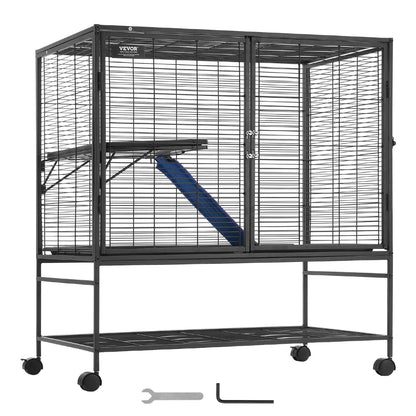 39" Metal Small Animal Cage 2-Tier Rolling Ferret Cage with Tray A Ramp - Image 9