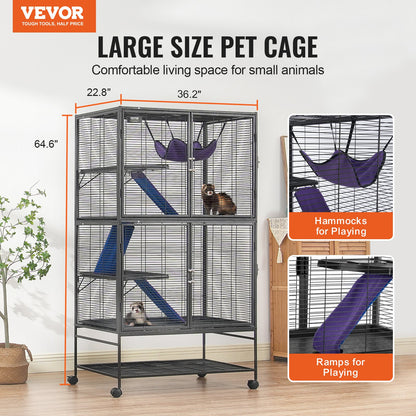 64.6" Metal Small Animal Cage 4-Tier Rolling Ferret Cage with Tray 3 Ramps - Image 2