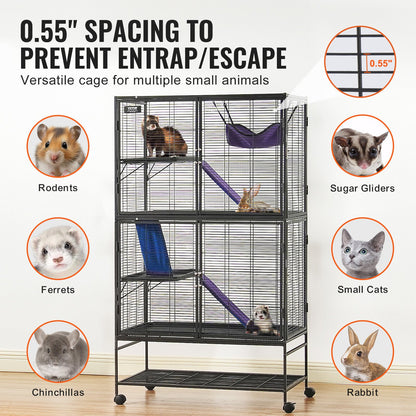 64.6" Metal Small Animal Cage 4-Tier Rolling Ferret Cage with Tray 3 Ramps - Image 3