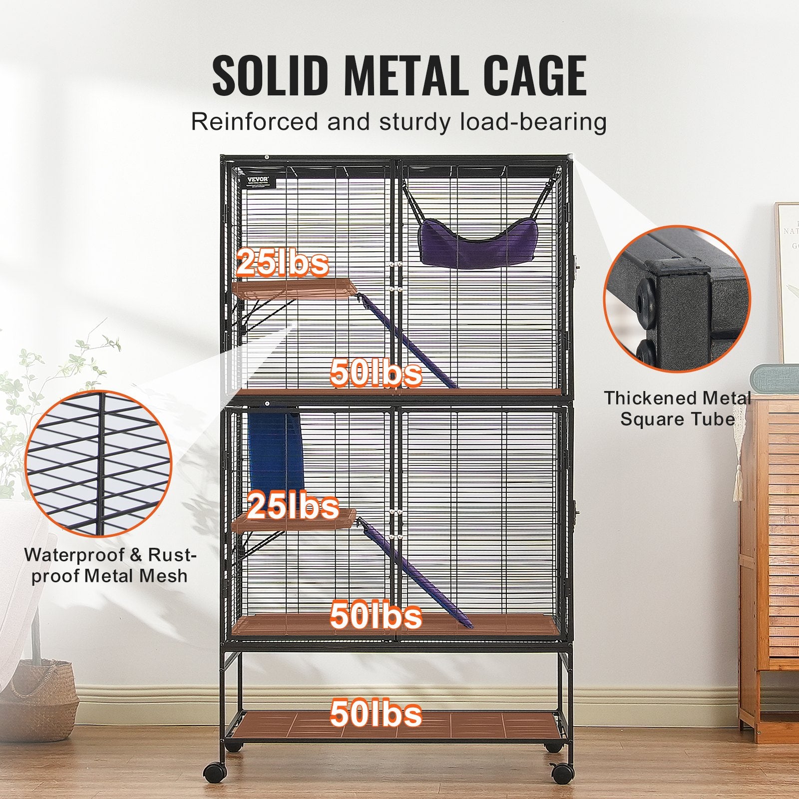 64.6" Metal Small Animal Cage 4-Tier Rolling Ferret Cage with Tray 3 Ramps - Image 4