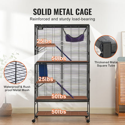 64.6" Metal Small Animal Cage 4-Tier Rolling Ferret Cage with Tray 3 Ramps - Image 4