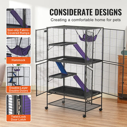 64.6" Metal Small Animal Cage 4-Tier Rolling Ferret Cage with Tray 3 Ramps - Image 6
