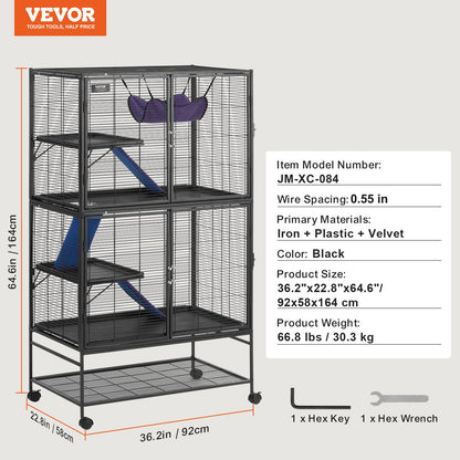 64.6" Metal Small Animal Cage 4-Tier Rolling Ferret Cage with Tray 3 Ramps - Image 7